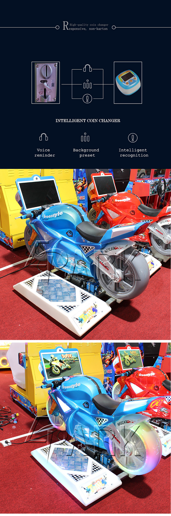 150W Kiddie Ride On Motorcycle Crazy Racing Car Game Machine 4 Simultaneous Wifi Online Games