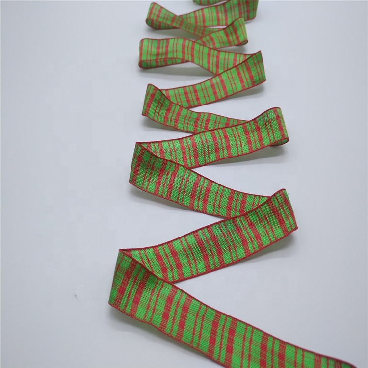 Gift Packaging Gingham Wired Ribbon Red / Green Color 100% Polyester Material