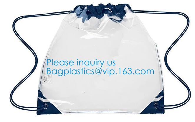 Transparent PVC Drawstring Bag With Colorful Rope,Clear PVC drawstring bag with gold string,Pvc Strips Printing Gift Pac