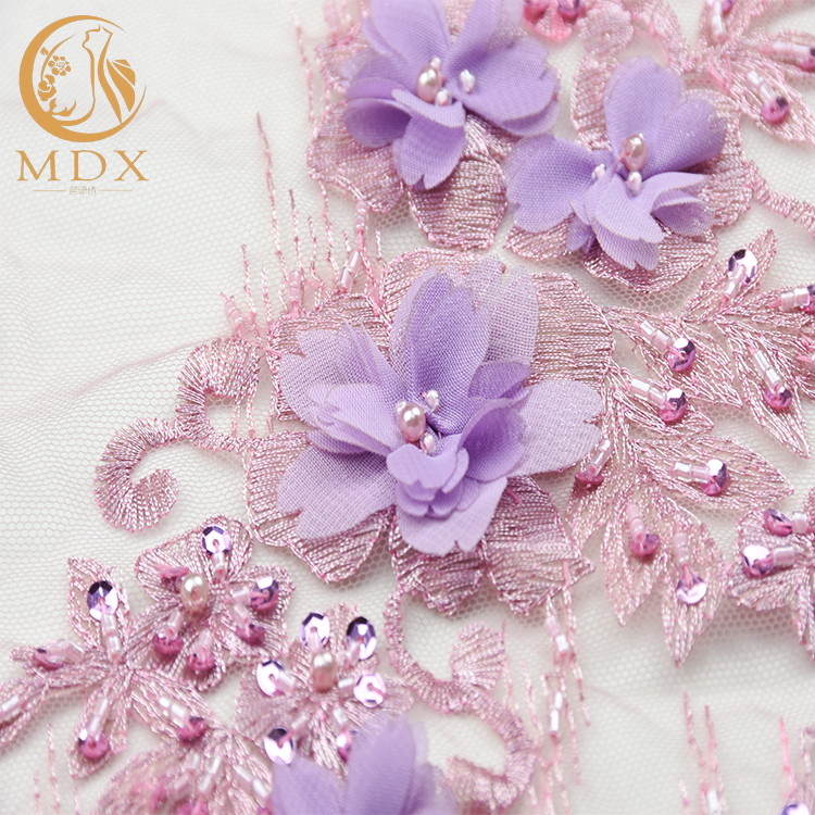 Soft 3D Flower Lace Fabric 135cm Widh Tulle Polyester Hand Embroidered Net Fabric