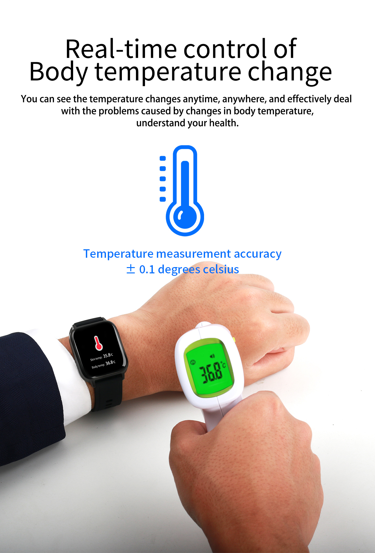 1.3 Inch GT8 Smart Watch Body Temperature Detection 1.3 Inch 240*240 180mAh