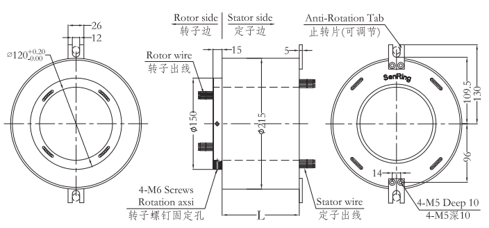 h120215 series H120215 Series Hole Size 120mm(Hollow Shaft)Through Hole Slip Ring slip ring Drawing 