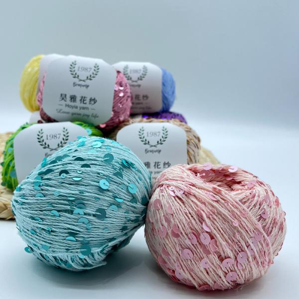 55% Cotton 45% Polyester Sequin Yarn Colorful Glitter Yarn For Bag Clothing