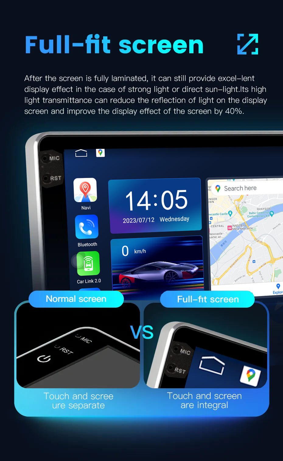 Universal Year 2000*1200 Android Screen Car GPS Navigation System with Built-in ROHM DSP
