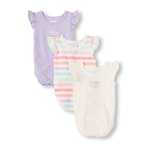 100% Cotton Baby Girl Ruffle Rompers , Baby Girl Flutter Sleeve Onesie Eco