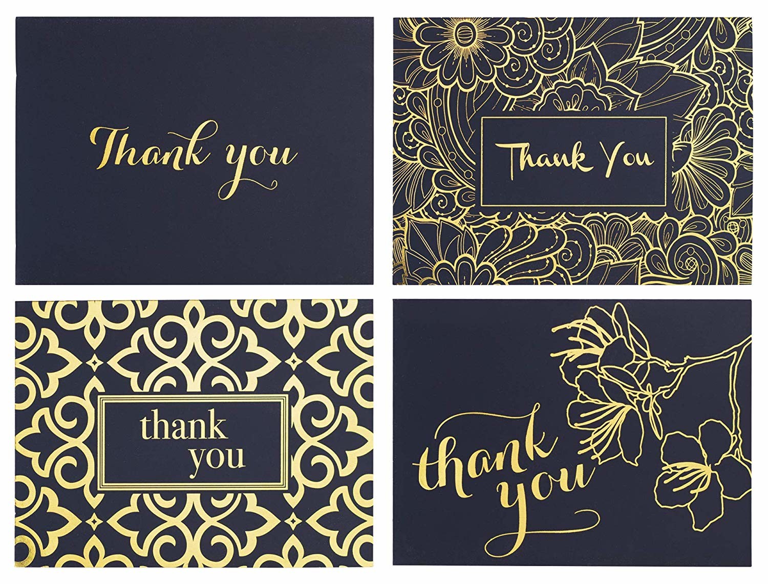 Navy Blue Color Thanks Greeting Card 100 Set Gold Foil Pattern For Bridal / Baby