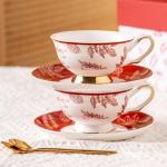 Chinese Year Ceramic Tea Gift Set Flower Porcelain Coffee Cup And Saucer Set