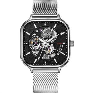 Wholesale Automatic Mens Square Skeleton Watch Stainless Steel Strap Sapphire Mirror from china suppliers