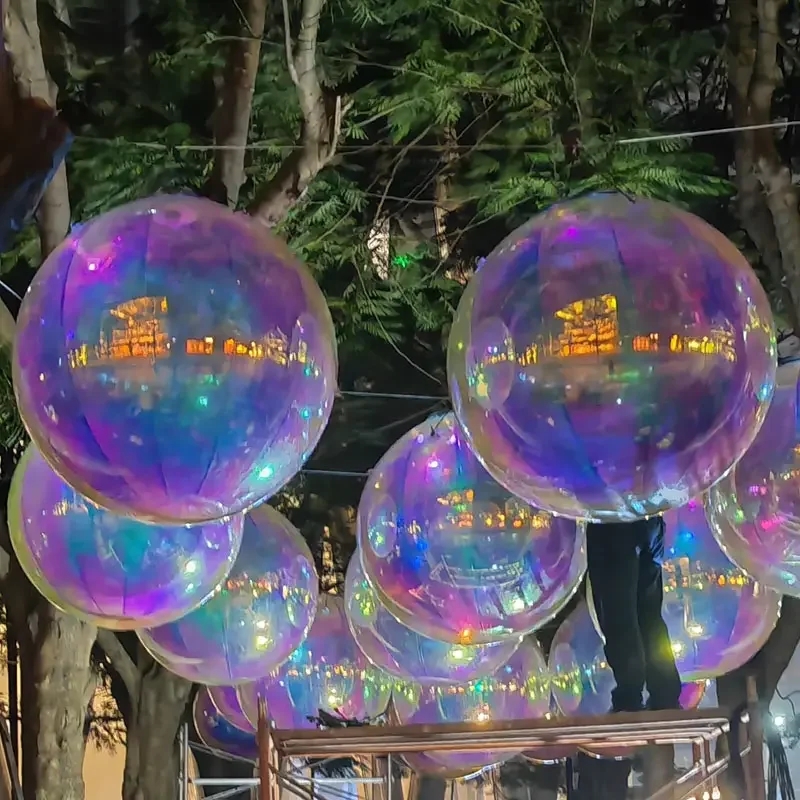 Big Shiny Chameleon Ball Mirror Balloon Silver PVC Inflatable Christmas Ball for Festival Decorate