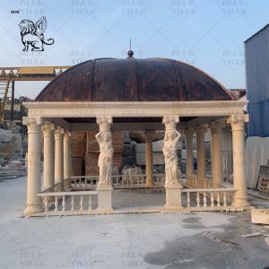 China Beige Marble Gazebo Natural Stone Carving Women Pillars Pavilion Outdoor Large Garden Decoration Customized on sale