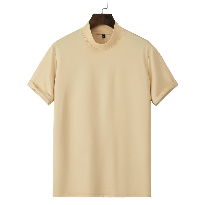 Men'S Medium High Collar Loose T-Shirt Solid Color Polyester