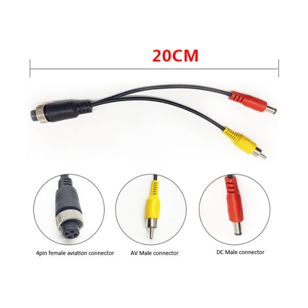 M12 Adapter 4 Pin Female Aviation Plug To RCA AV DC Male Extension Cable For Car Camera