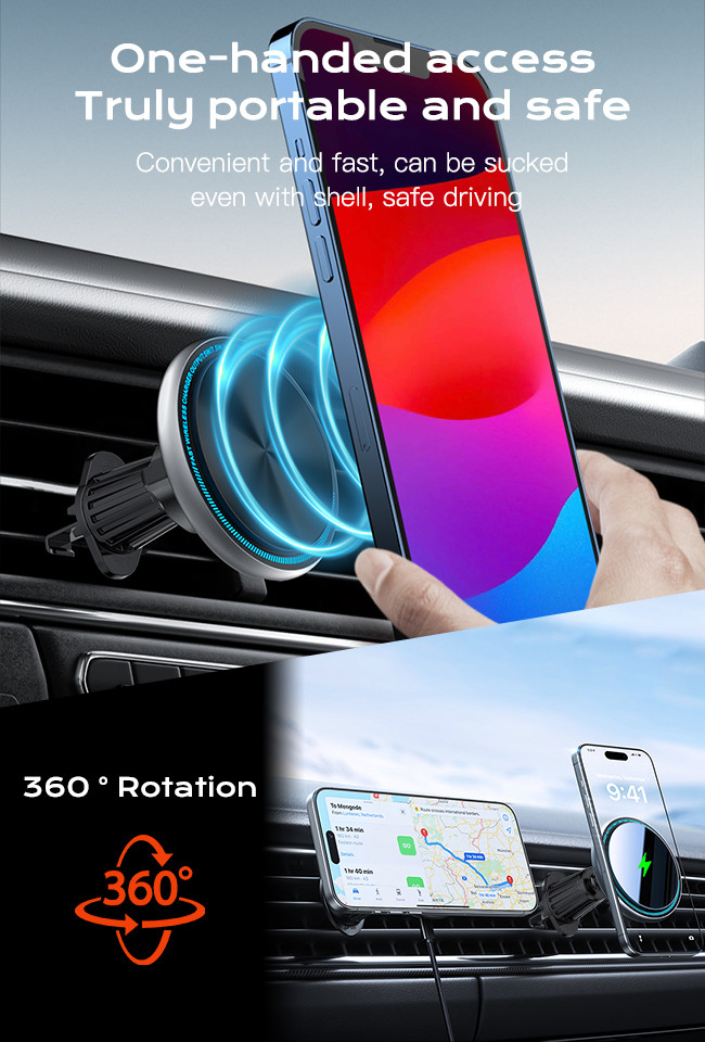 Magnetic Wireless Charging Car Phone Holder With Running Light And Customizable Logo
