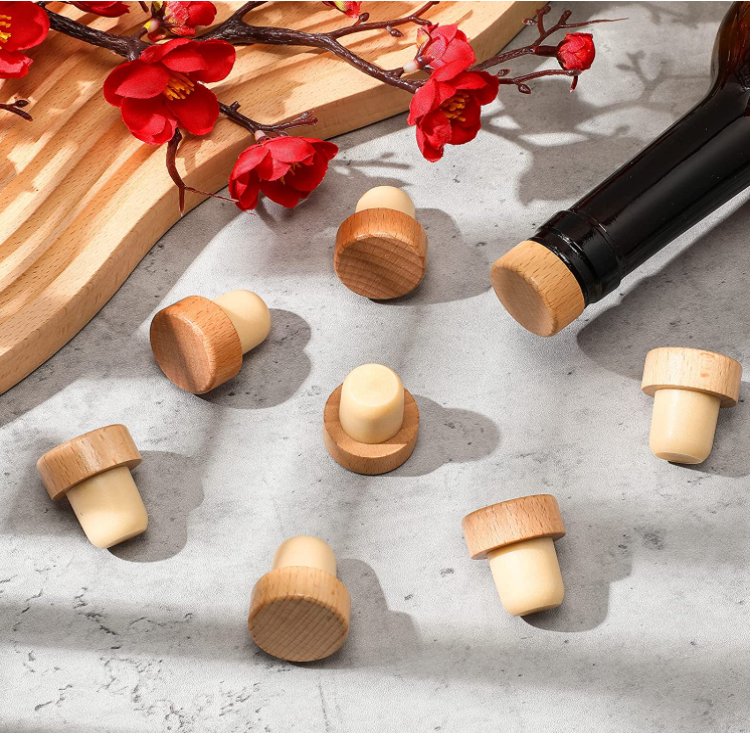 Glass Bottle Non Spill Wood Cork Polymer Stopper With Customized Logo