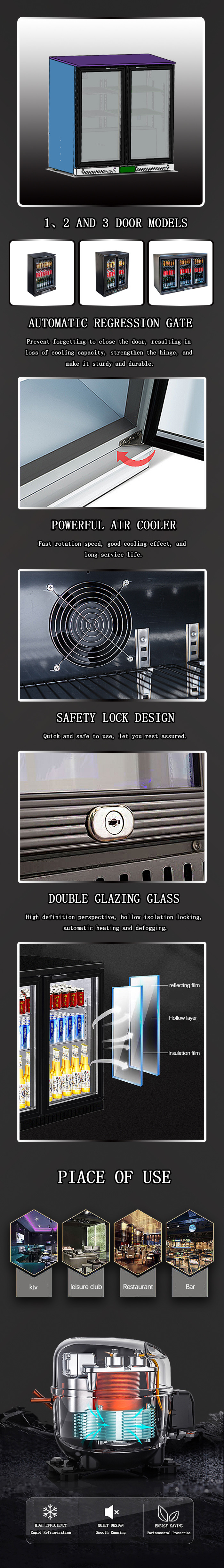 LED Control Backbar Cooler 756mm Height Manually Bottle Double Sliding Door