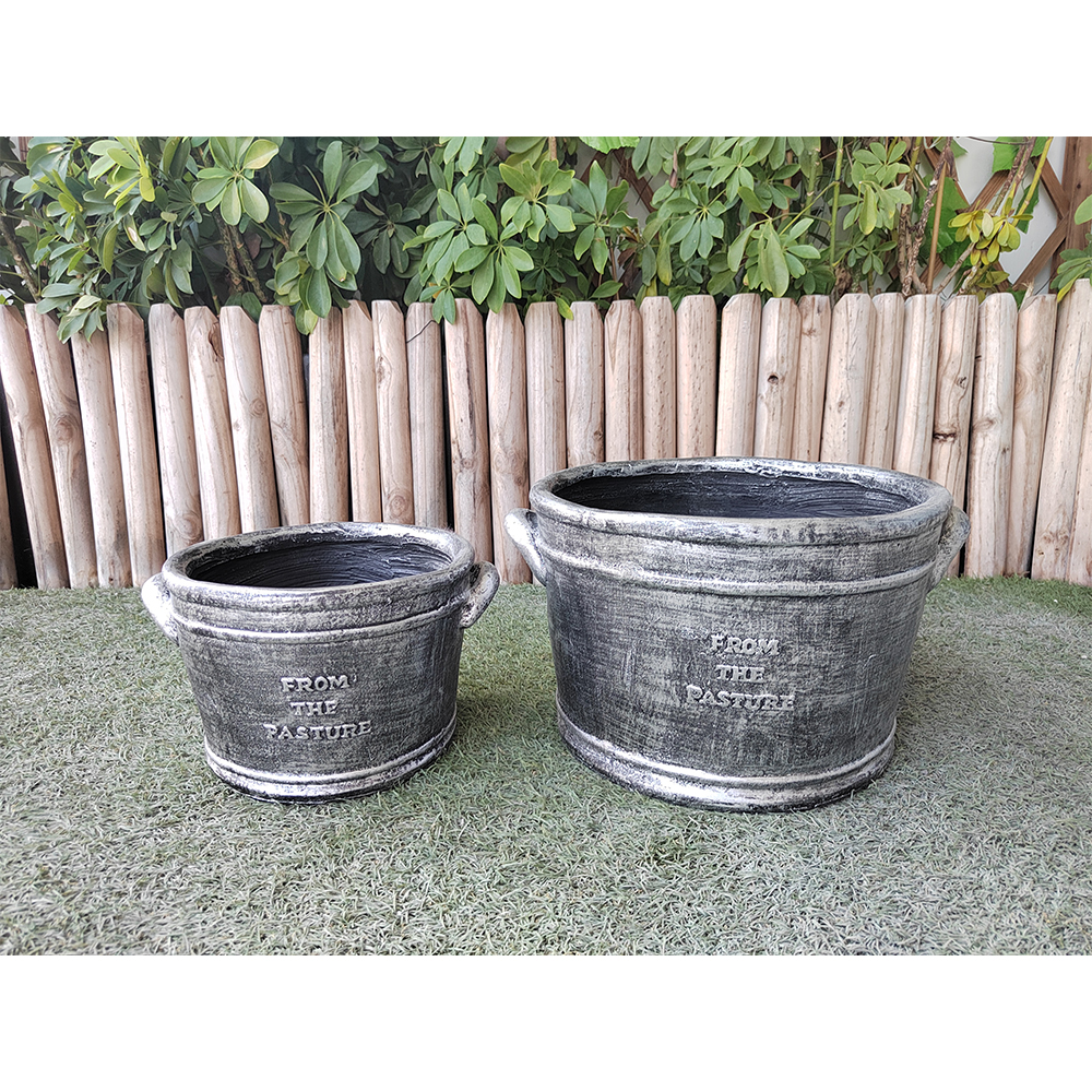Size 2 28.5*24.5*16.5cm Bronze Gray Dairy Fiber Stone Pot Garden Pot Flower Pot Set 2
