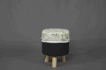 Round Short Footstool Modern Wood Furniture With Removable Canvas Fabric Cover