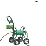 Green Iron Garden Water Hose Reel Cart with Four Metal Wheels