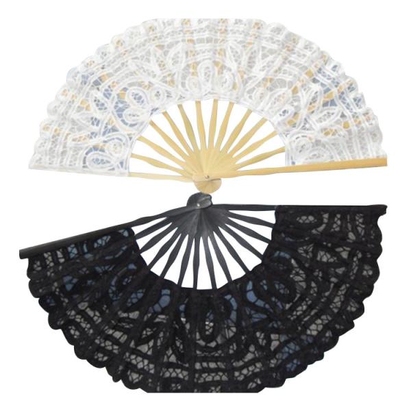 Wedding Cotton Lace Bridal White Lace Spanish Hand Fan Folding with Bamboo
