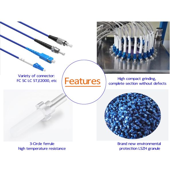Armored Fiber Optic Patch Cord LC/APC/-LC/APC with Pulling Eye Rope Blue LSZH G657A1