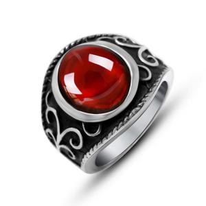 Wholesale Men's Titanium Stainless Steel Vintage Ring with Red Cubic Zirconia (SA704) from china suppliers