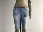 Fashion Ladies Denim Jeans / Light Blue Denim Jeans Belted Push Up Bermuda