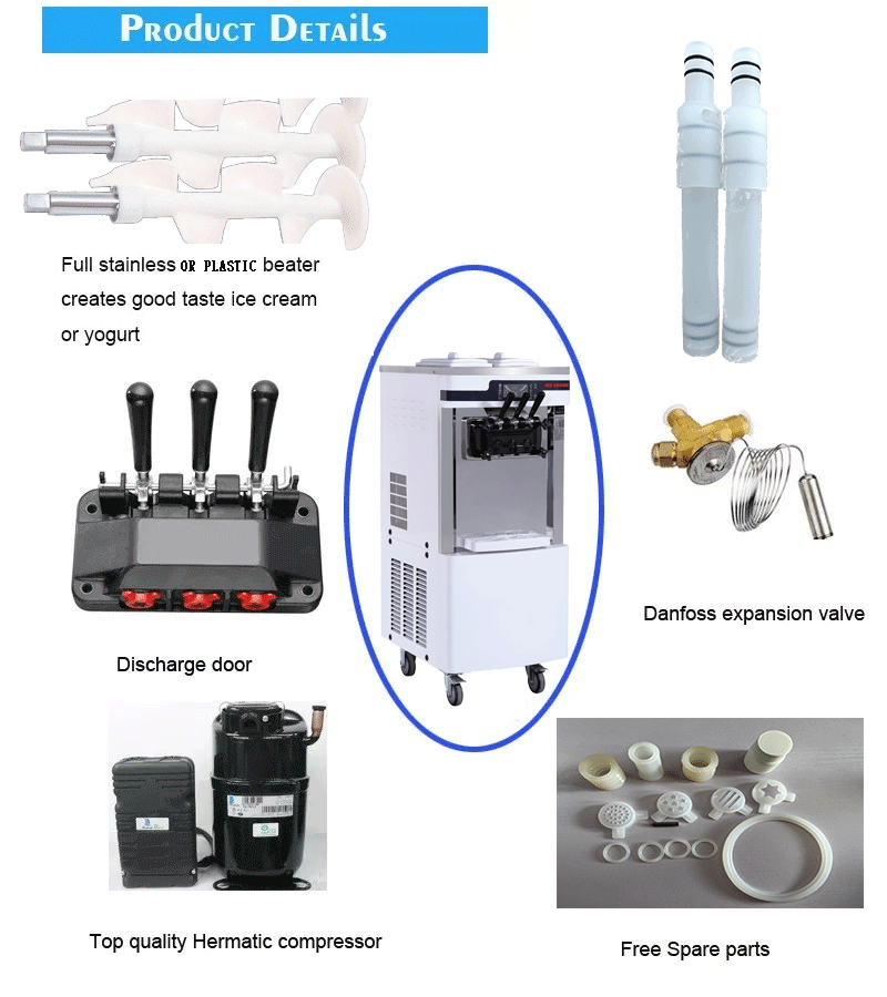 Outdoor Sale Automatic Commercial Stainless Steel Soft Serve Ice Cream Machine with Three Flavors