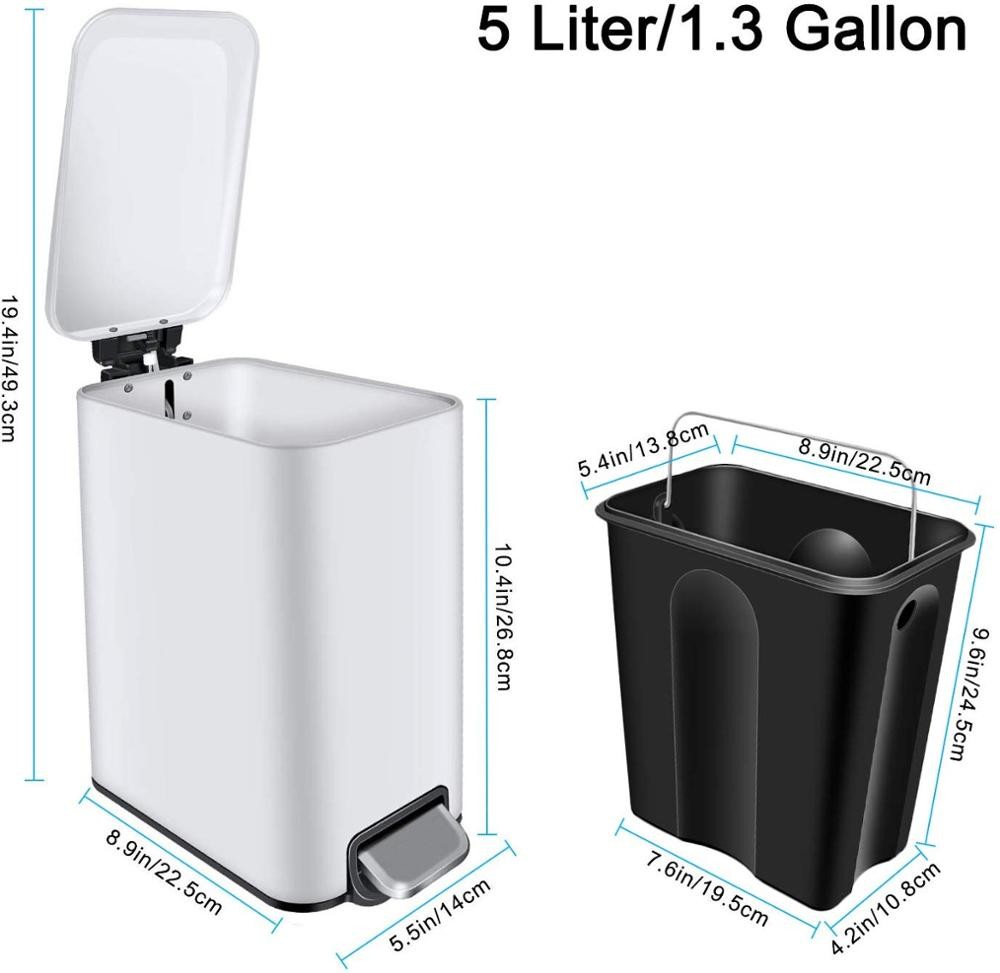15 L Indoor Trash Can Stainless Steel Dustbin Foot Pedal Cleaning Equipment