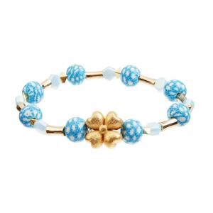 Wholesale OEM Round Crystal Bead Stretch Bracelets Gold Flower With Blue Color from china suppliers