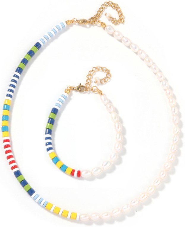 5-6mm Freshwater Pearl Bracelet , rainbow colored Enamel Bead Bracelet