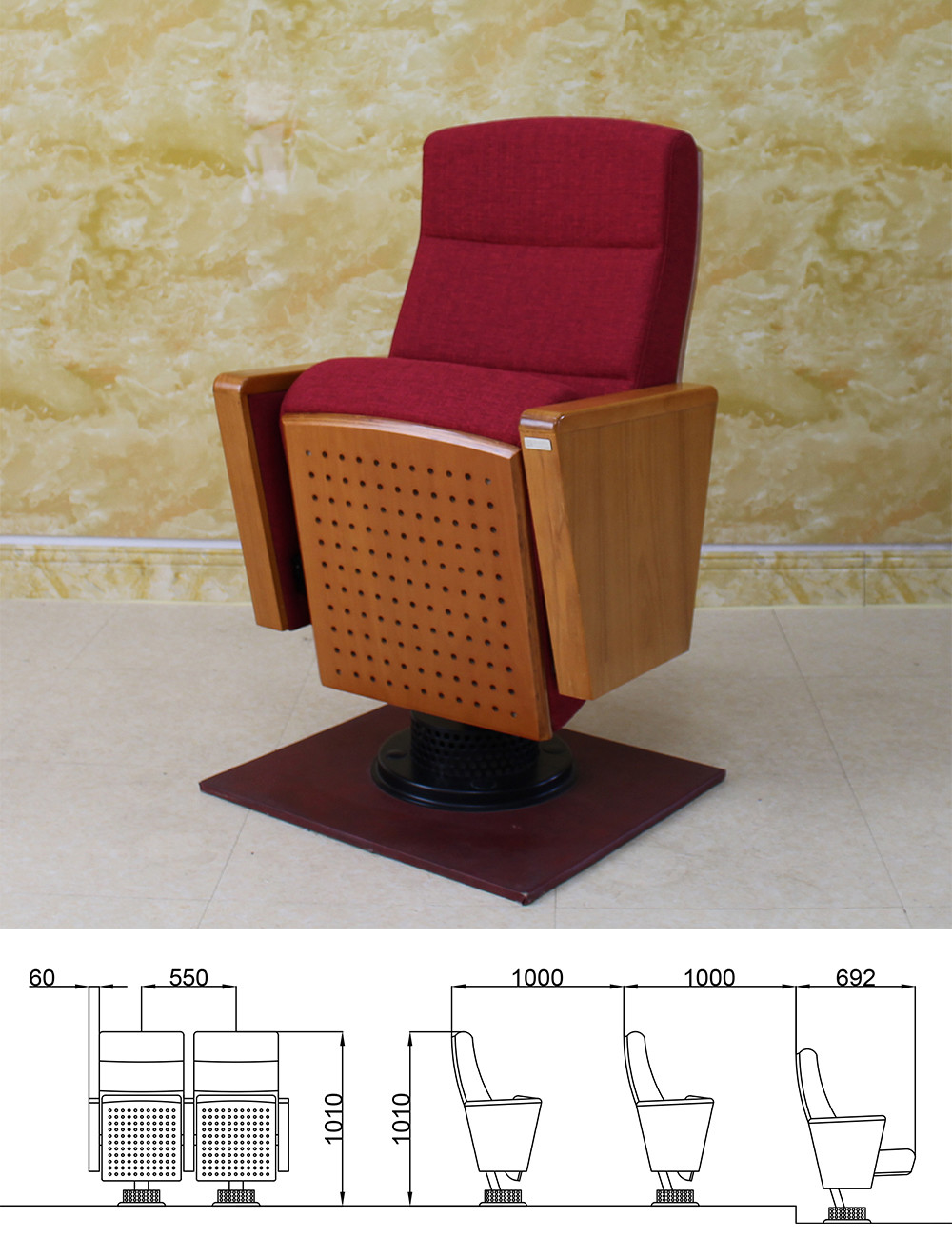 Folding Movie Theater Chair With Cup Holder , Weight 20kg Fireproof Auditorium Chairs