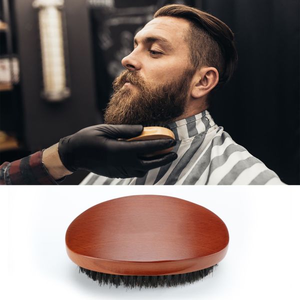 360 Wave Brushes Dark Brown Abeis Engrave Logo Curved Palm Soft Mixed Boar Bristle