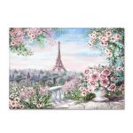 Retro Paris Tower Pink Flower Carpet with Printed Crawling Pad