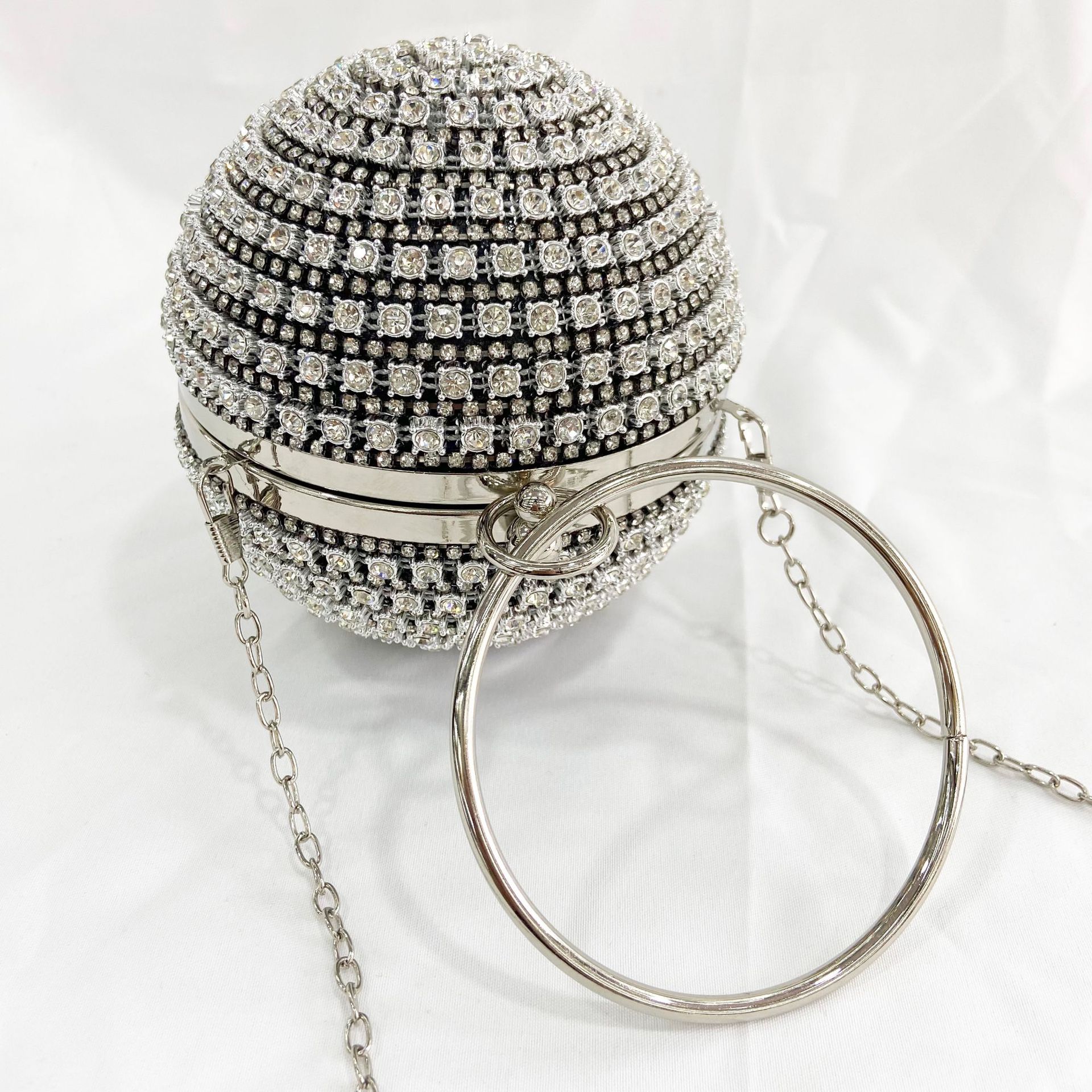 Girls Wedding Evening Purse Round Ball Ladies Shoulder Crossbody Handbags with Metal