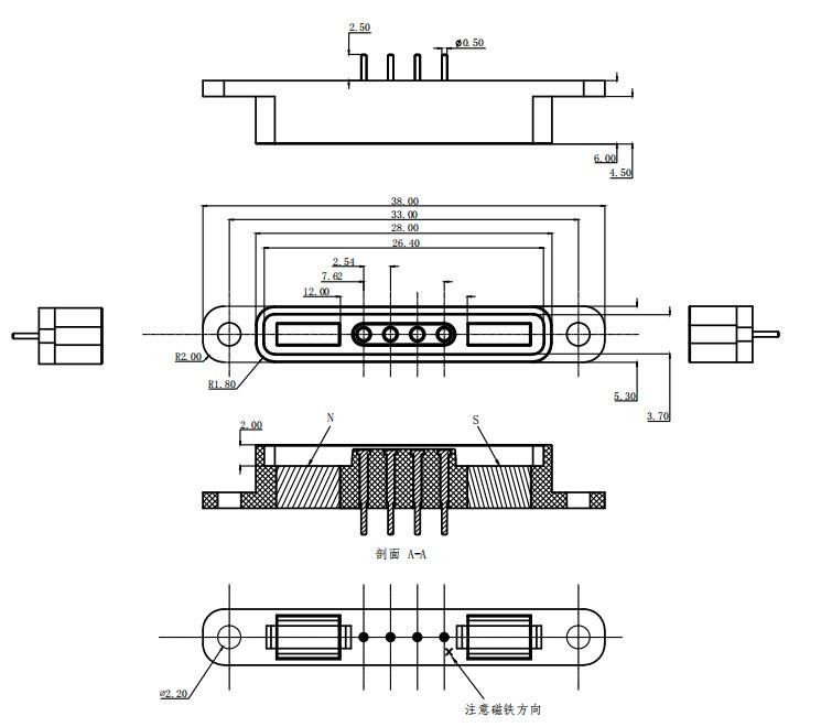 4 Pin Magnetic Connectors Male And Female Magnetic Pogo Pin Connector