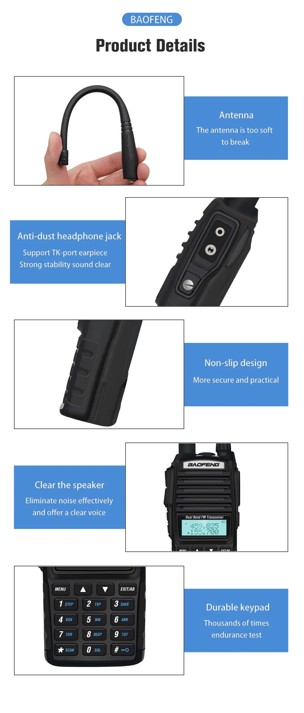 8W Dual Band Security Walkie Talkie , UV82 BAOFENG Lightweight Two Way Radio