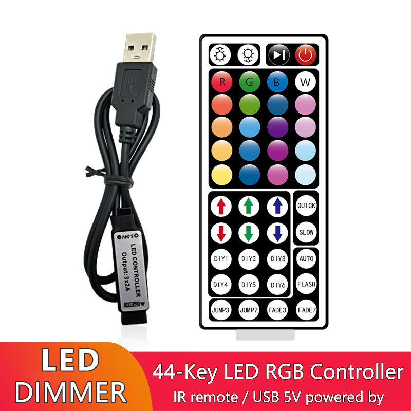 USB 5V Powered 44 Key IR Remote Controller For LED RGB Strip Light