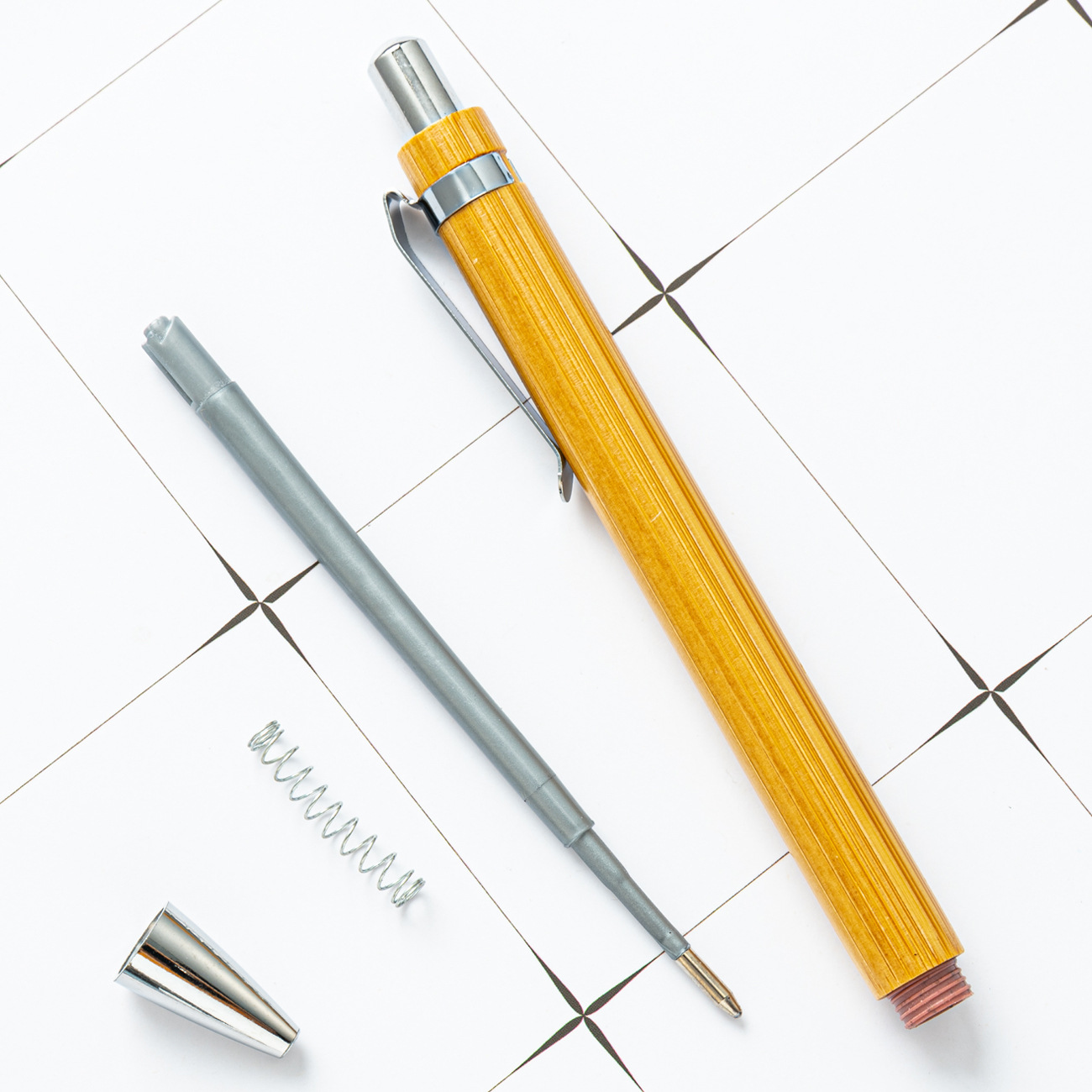1.0mm Writing Width Eco-friendly Bamboo Ballpoint Pen with Metal Clip and Black Ink Color