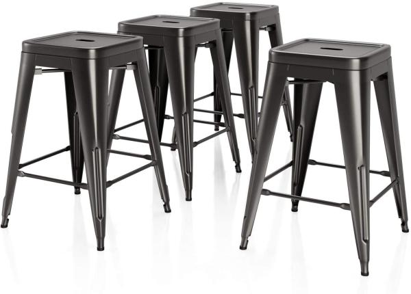 26 Inches Height Bar Stools Industrial Kitchen Stools Backless Black Metal