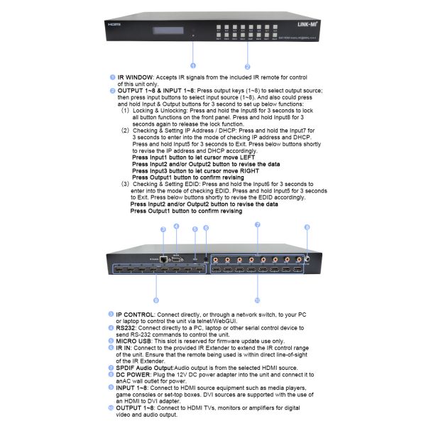8x8 4K HDMI Modular Matrix Switcher With SPDIF Out IP Web GUI Control For 8 UHD Displays
