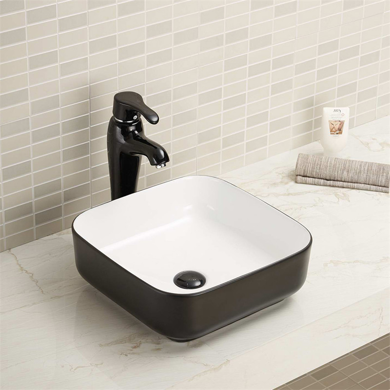 15.16" Square Countertop Bathroom Sink With Tap Hole Scratch Resistant Rugged