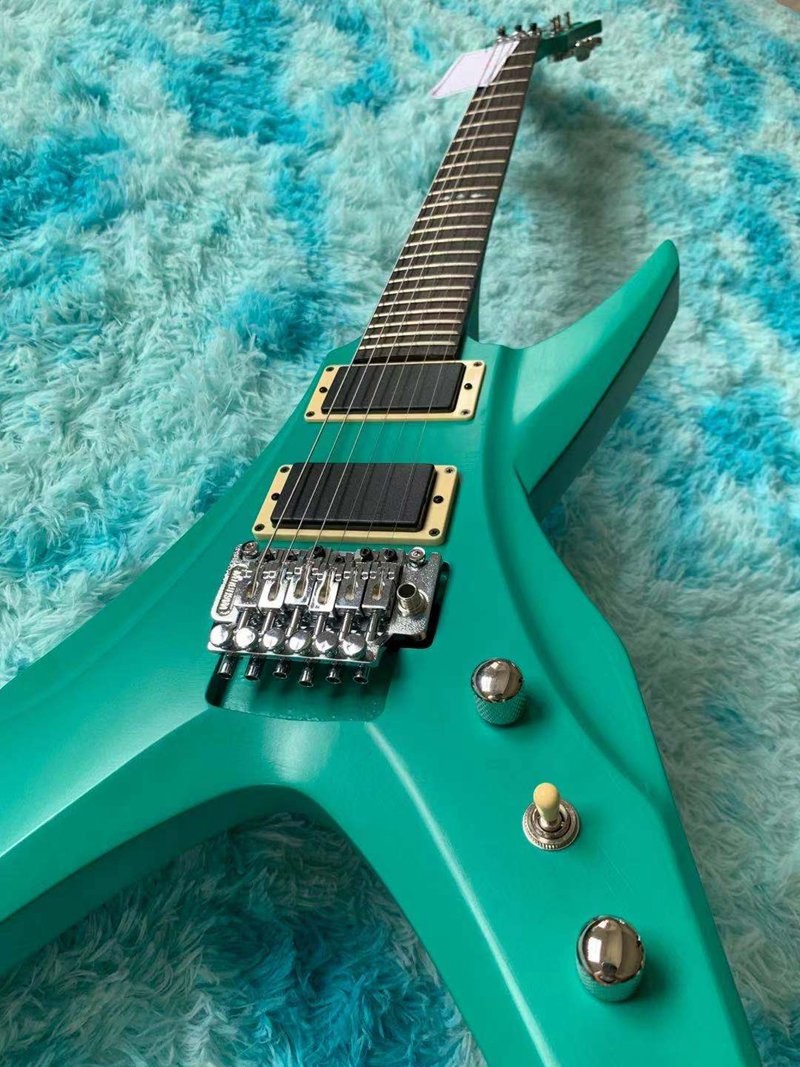 6 Strings Guitar 39 Inch V Shape Electric Guitar Neck Through Active Guitar Mahogany Wood Body Matte Pink Green Black Re