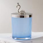 Empty 430ml Color Glass Candle Holder 15oz Blue Candle Jars With Lids