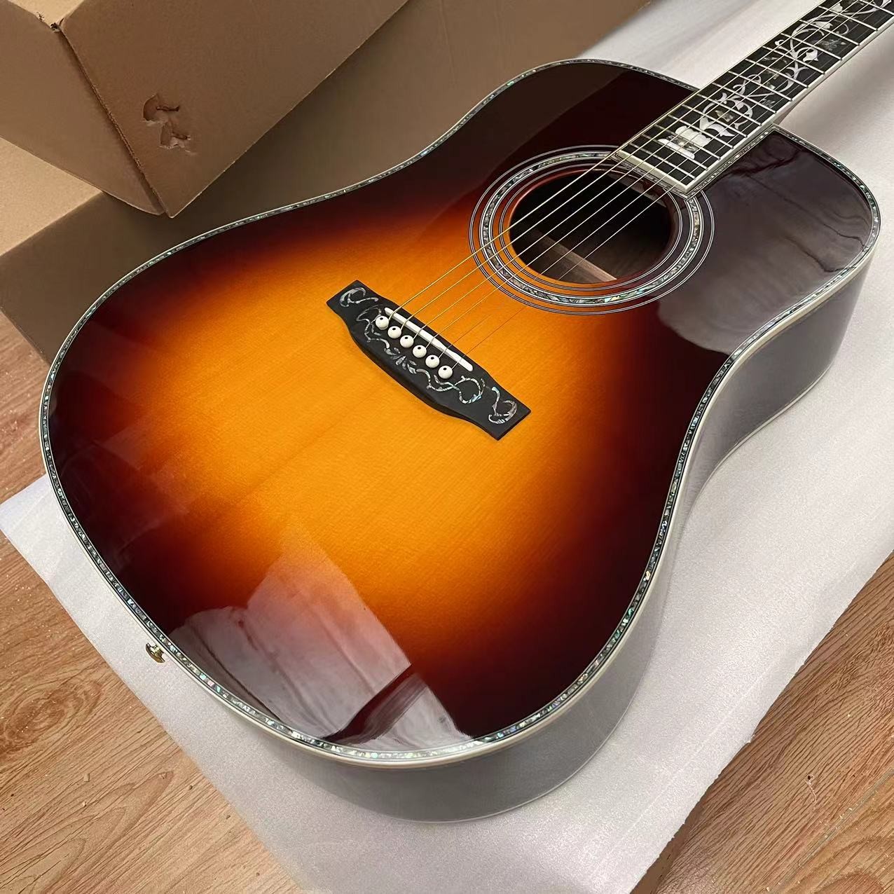Custom New All Solid Wood Sunburst 41" D Type Acoustic Guitar Abalone Ebony Fingerboard