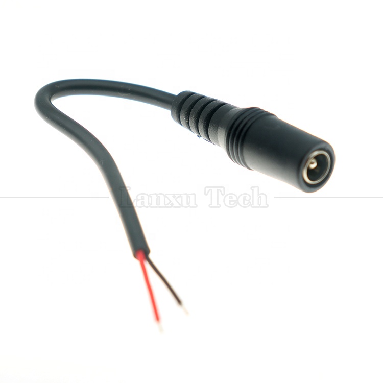 Customized DC Female Barrel Jack Plug 5.5x2.1mm Connector to Open Tinned Pigtail Wire Cable for Led Light