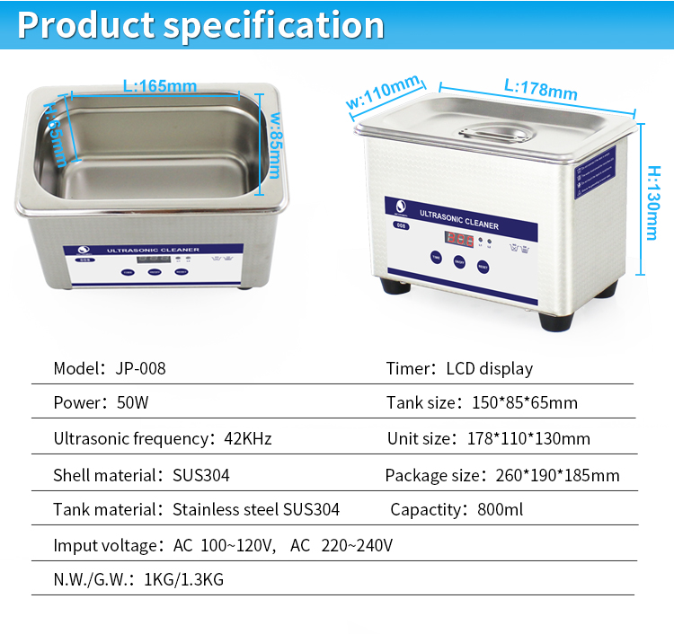 Skymen 800ML SUS304 Ultrasonic Cleaner Dental