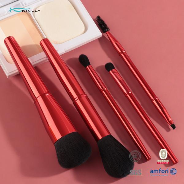 5PCS Dard Red Metal Handle Synthetic Hair Makeup Brushes Set Custom Logo Makeup