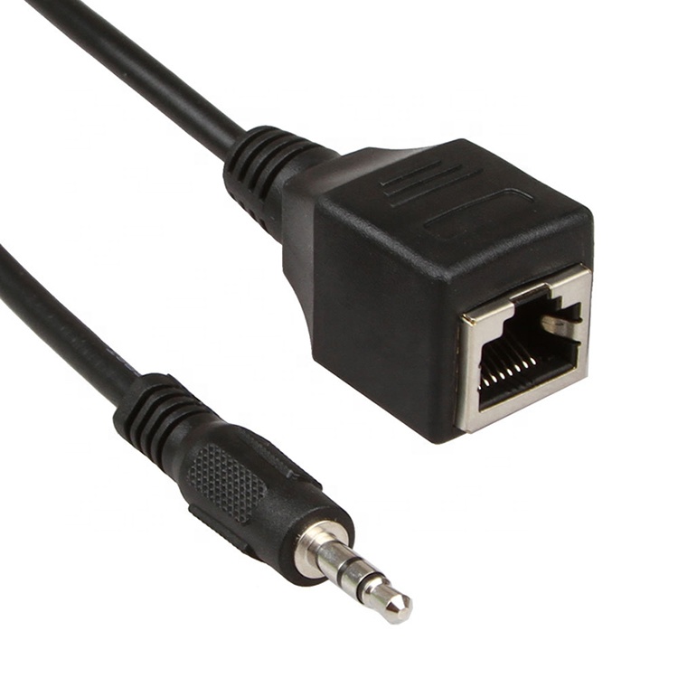 3.5mm Stereo Audio Jack to RJ45 Female Socket Cat5 Cat6 Cat7 Ethernet Extender Cable