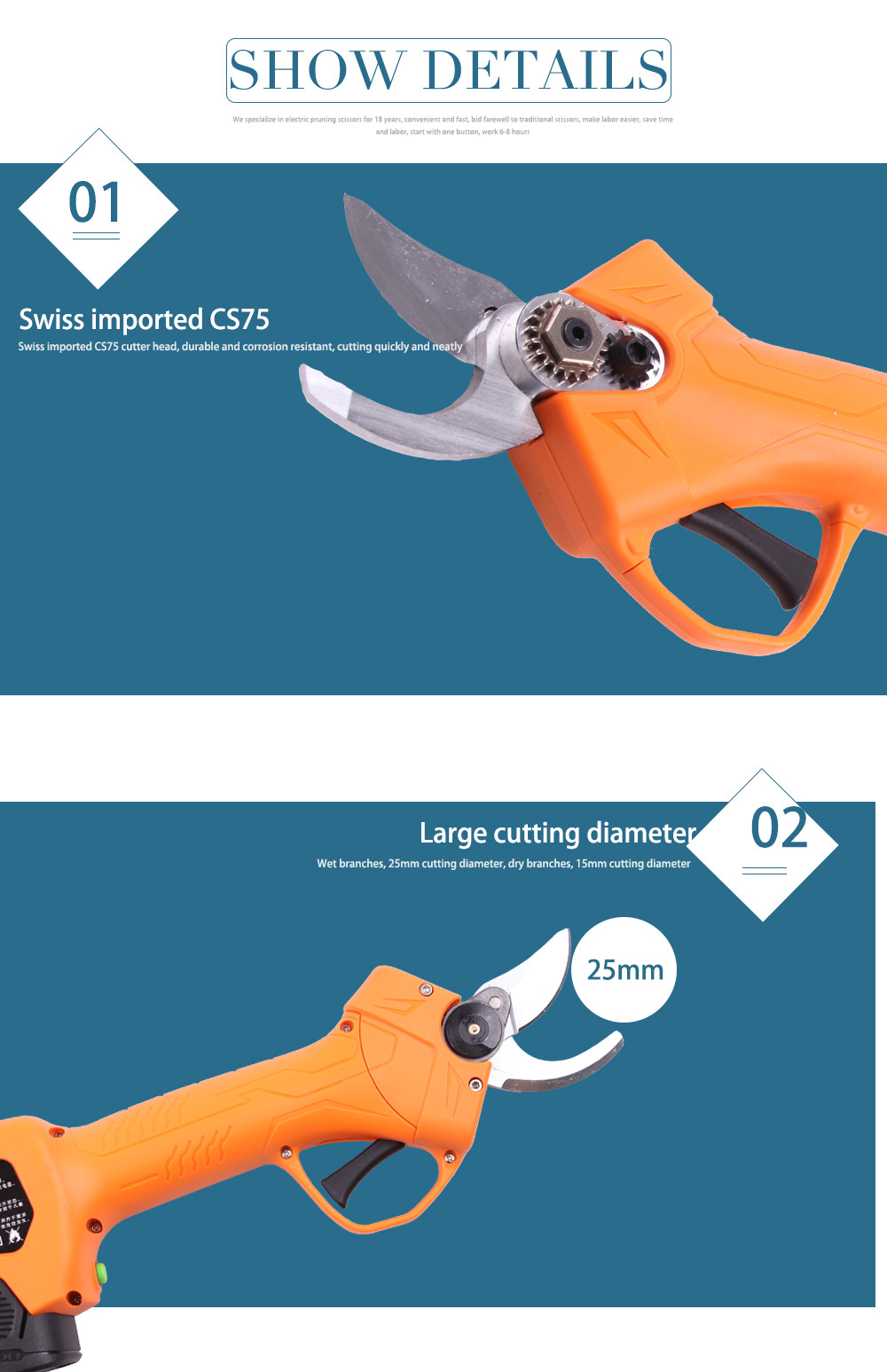 Swansoft 16.8V 2.5CM Battery Cordless Orchard Vineyard Pruner Trimming Scissors Garden Electric Pruning Shears