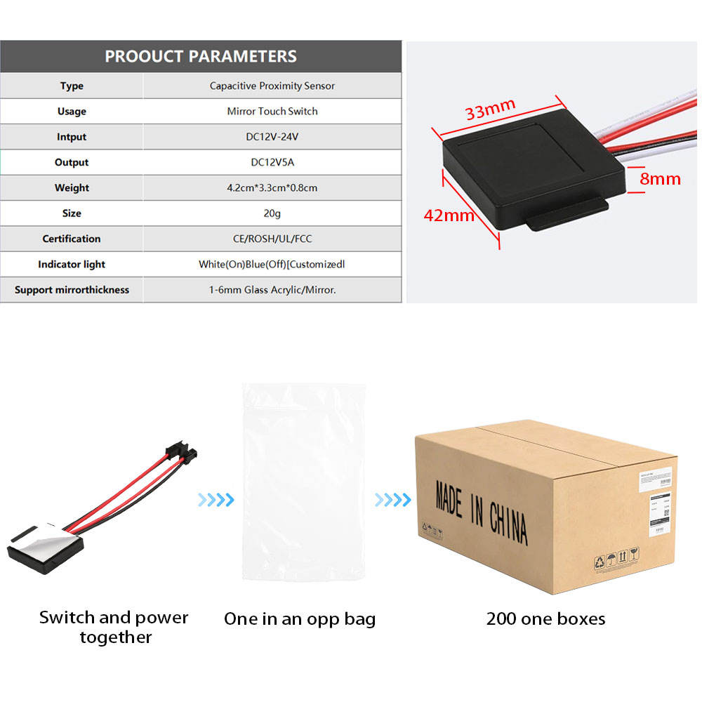 SL 12V 5A 60W Smart Light Sensor Touch Switch for Bathroom Mirror Sensing Range 1-6mm